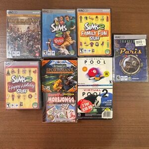 Lot of 9 PC Mac Games Sims 2 Pets Civilization IV Virtual Pool 360 Paris CD-ROM